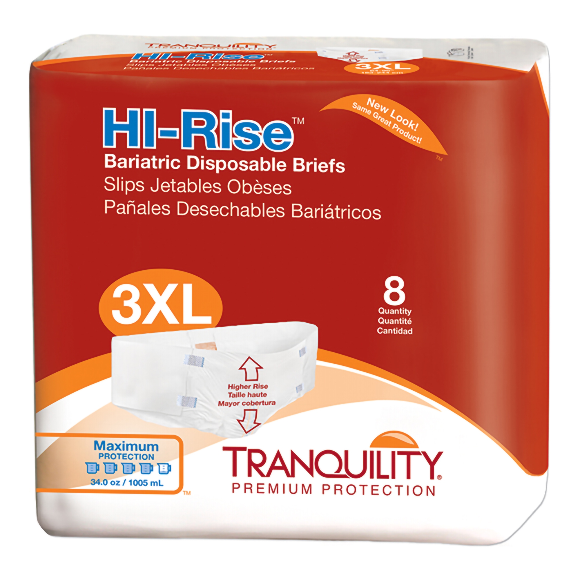 Brief Unisex Adult Incontinence Brief Tranquility® HI-Rise™ Bariatric 3X-Large Disposable Heavy Absorbency (8/BG 4BG/CS 42CS/PLT) by Principle Business Enterprises  ID 2192